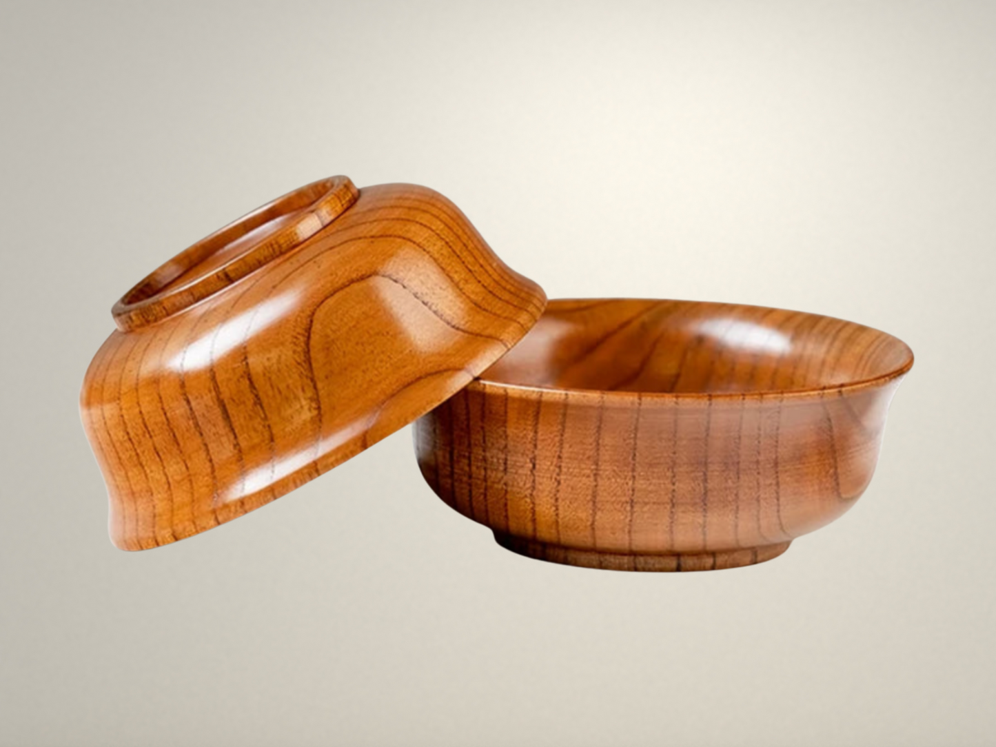 OllaLuxe Japanese-Style Wooden Rice & Soup Bowls – Natural Anti-Scalding Tableware