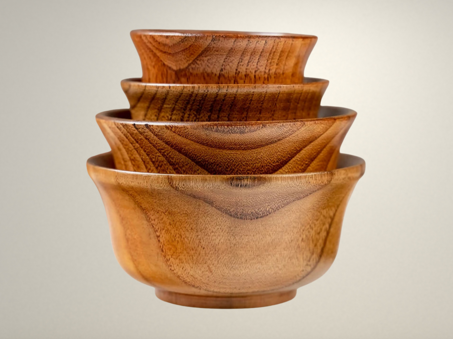 OllaLuxe Japanese-Style Wooden Rice & Soup Bowls – Natural Anti-Scalding Tableware