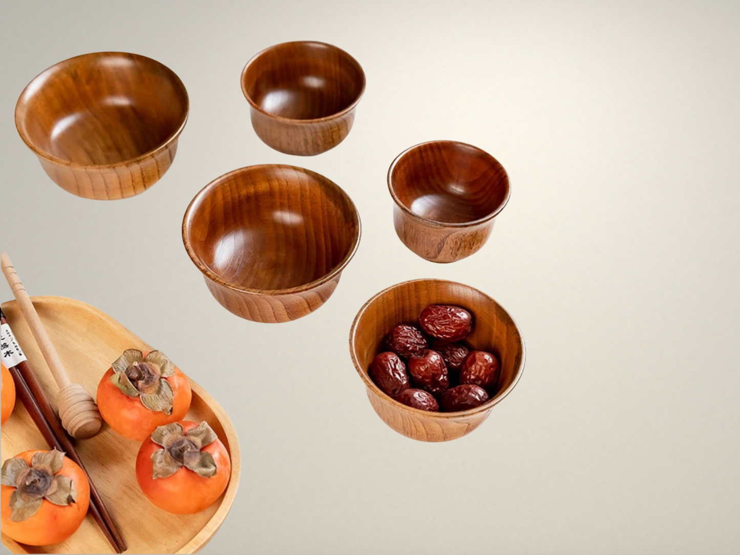 OllaLuxe Japanese-Style Wooden Rice & Soup Bowls – Natural Anti-Scalding Tableware