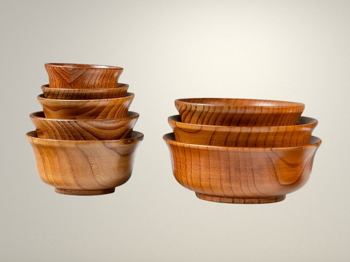 OllaLuxe Japanese-Style Wooden Rice & Soup Bowls – Natural Anti-Scalding Tableware