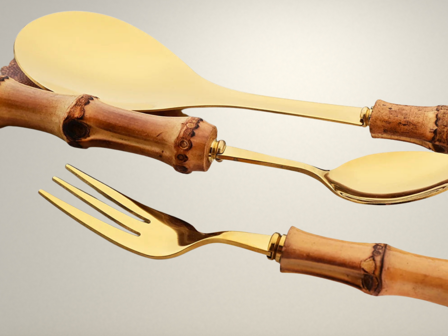 OllaLuxe Natural Bamboo Handle Cutlery Set – 4/20Pcs Stainless Steel Dinnerware