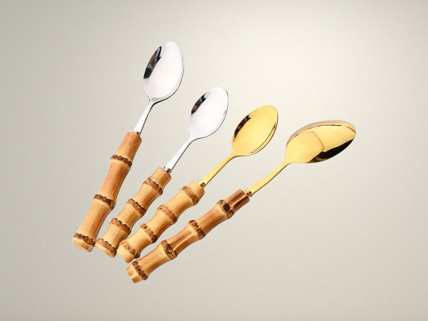 OllaLuxe Natural Bamboo Handle Cutlery Set – 4/20Pcs Stainless Steel Dinnerware