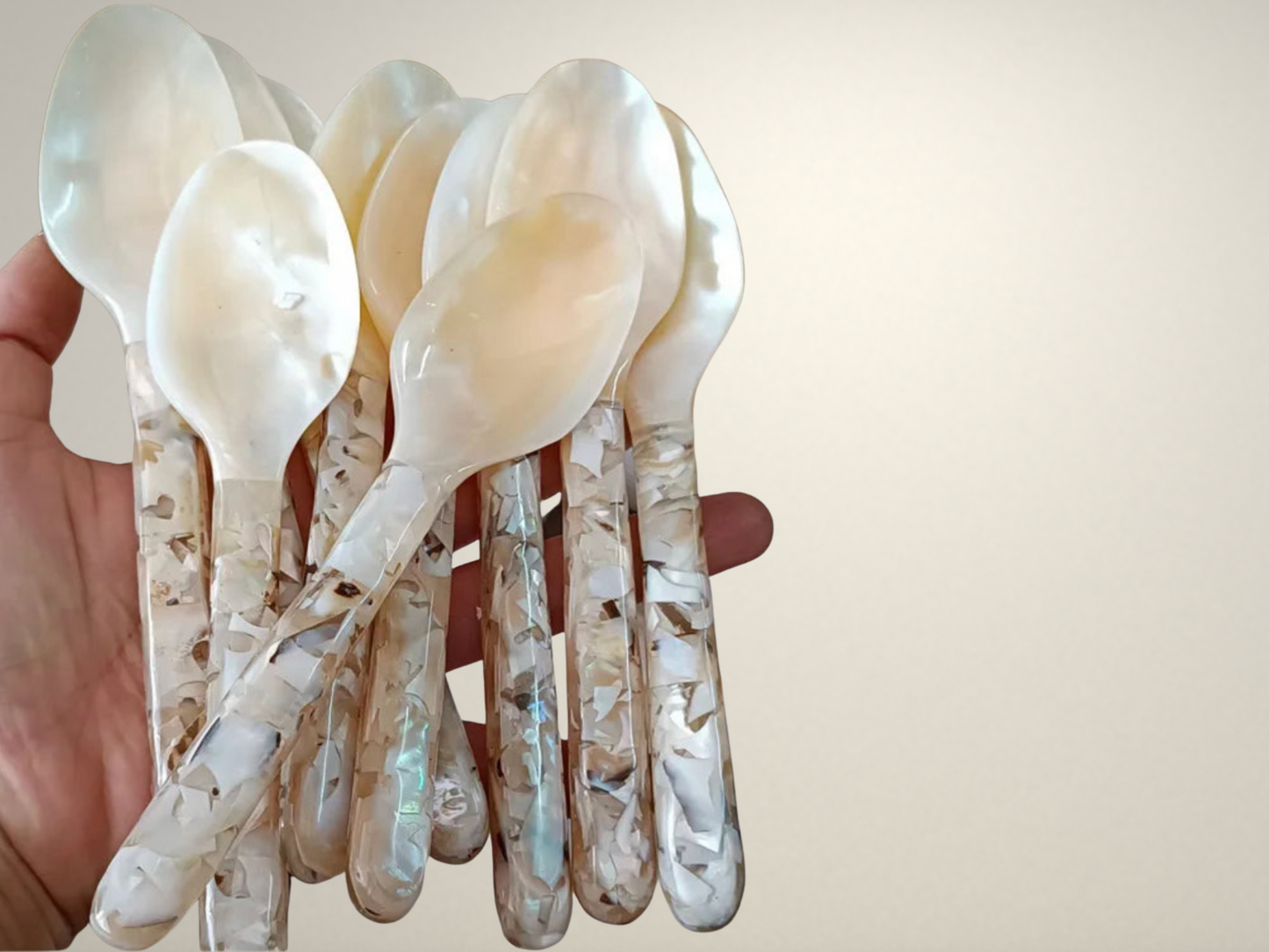 OllaLuxe Natural Shell Dessert & Coffee Spoon – Mother of Pearl Vintage Cutlery