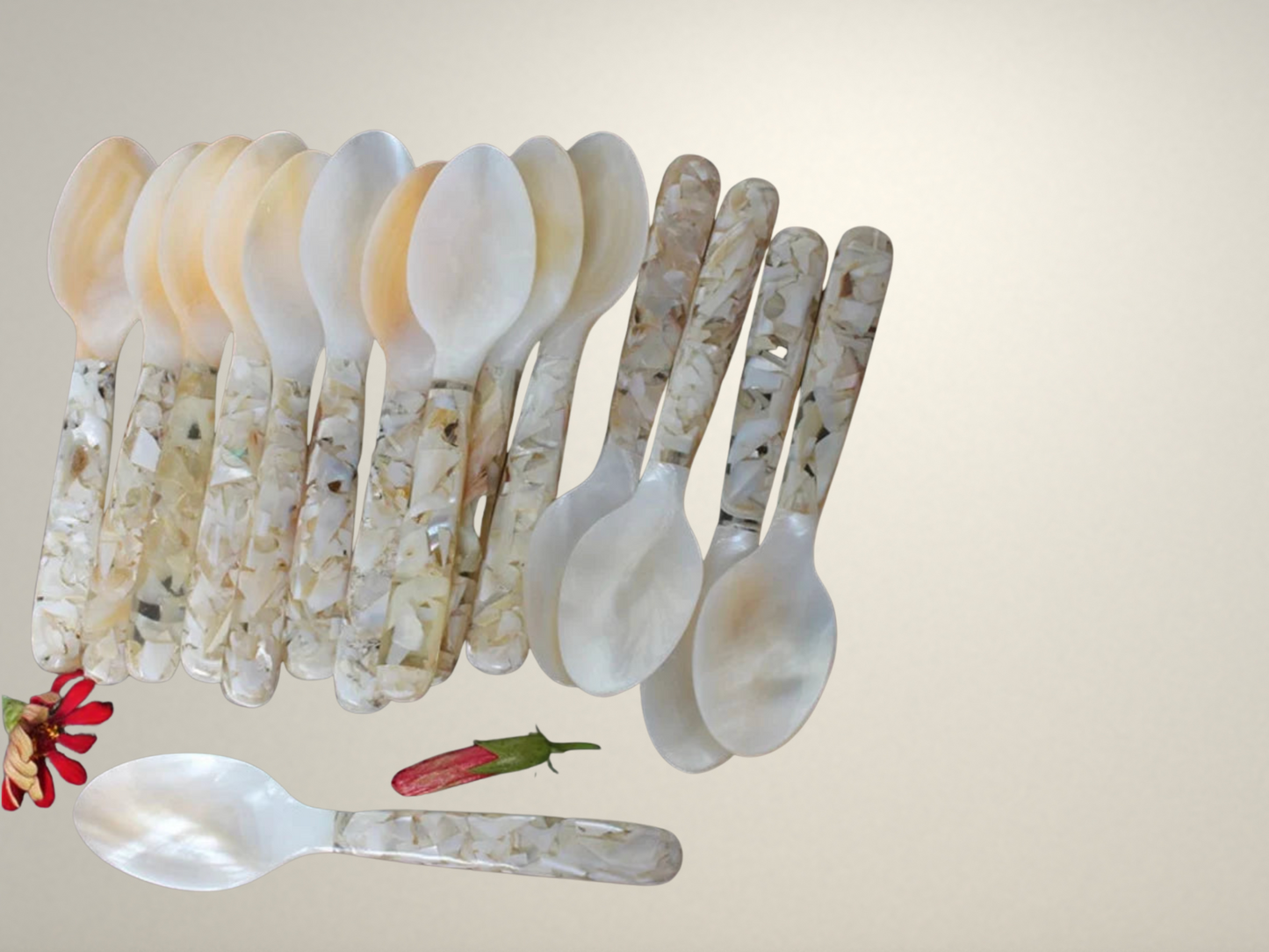 OllaLuxe Natural Shell Dessert & Coffee Spoon – Mother of Pearl Vintage Cutlery