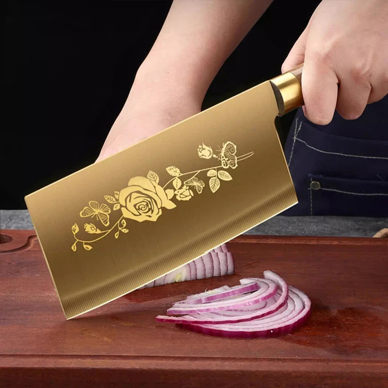 OllaLuxe Deluxe Gold Chef’s Knife – Titanium Plated Stainless Steel Kitchen Essential
