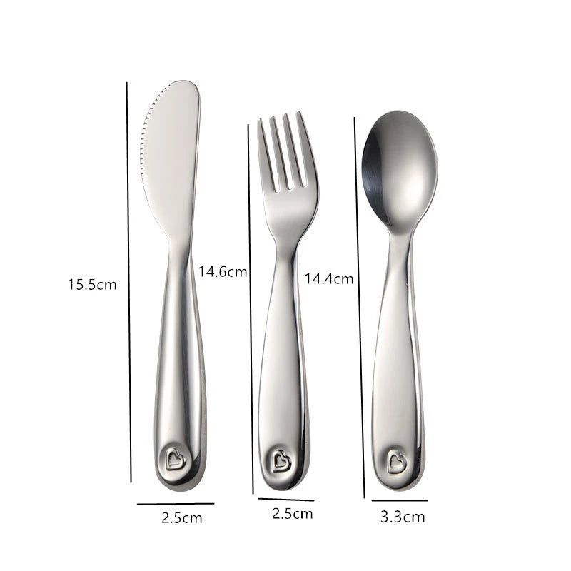 OllaLuxe 316 Stainless Steel Love Heart Children’s Cutlery Set – Spoon, Fork & Knife for Kids