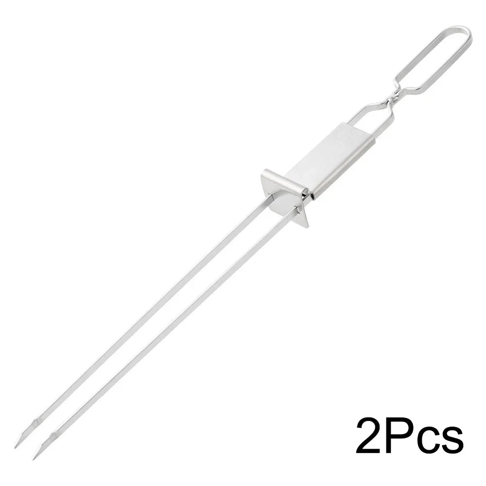 OllaLuxe Double-Needle Stainless Steel BBQ Skewers – Reusable Barbecue Forks