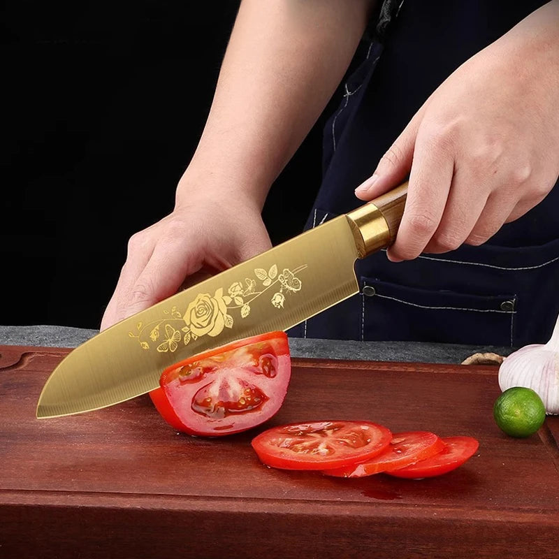OllaLuxe Deluxe Gold Chef’s Knife – Titanium Plated Stainless Steel Kitchen Essential