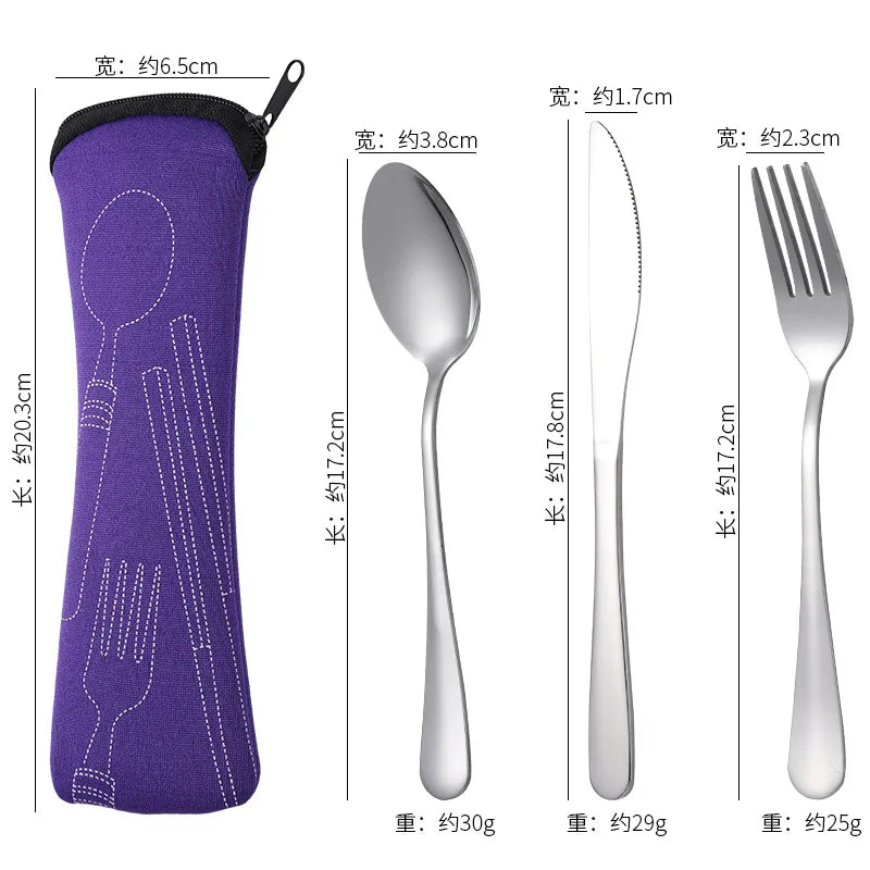 OllaLuxe 3-Piece Portable Stainless Steel Cutlery Set with Case – Knife, Fork & Spoon