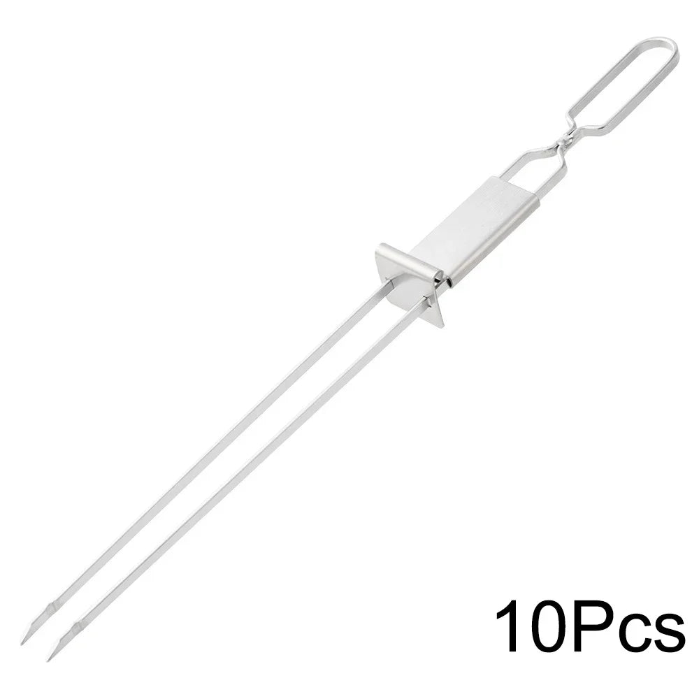 OllaLuxe Double-Needle Stainless Steel BBQ Skewers – Reusable Barbecue Forks