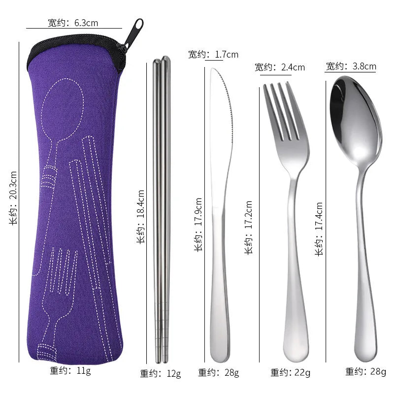OllaLuxe 3-Piece Portable Stainless Steel Cutlery Set with Case – Knife, Fork & Spoon