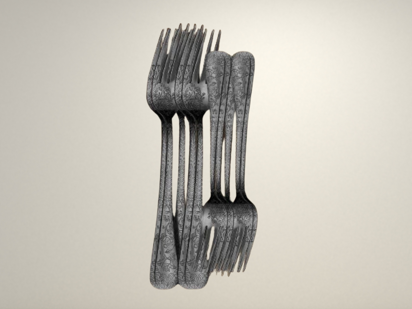 OllaLuxe 20-Piece Floral Engraved Flatware Set - Elegant Silver & Black Tableware Collection