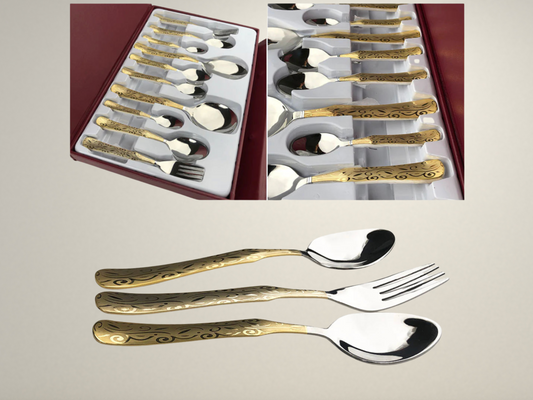 OllaLuxe 24 Karat Pure Gold Plated Stainless Steel 29-Piece Cutlery Set – Lifetime Plating Guarantee