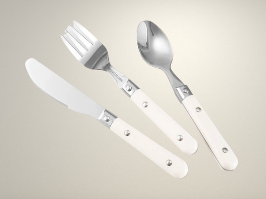 OllaLuxe 3-Piece Cutlery Set - Stainless Steel Knife, Fork & Spoon with Silicone Handles