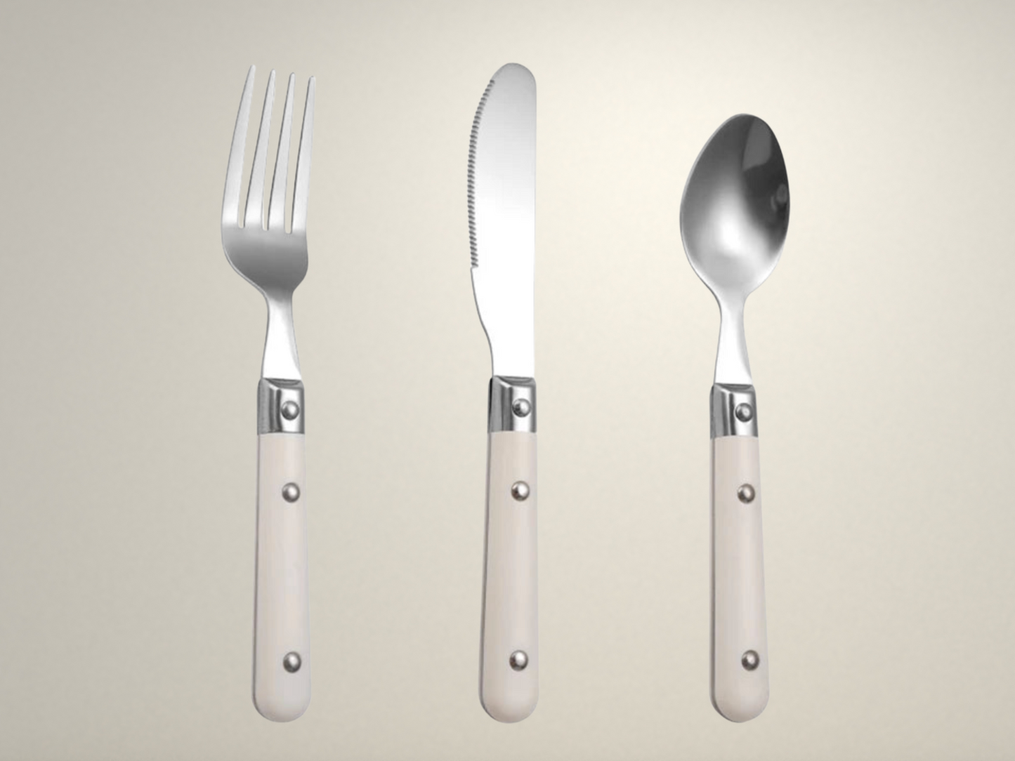 OllaLuxe 3-Piece Cutlery Set - Stainless Steel Knife, Fork & Spoon with Silicone Handles