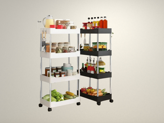 OllaLuxe 3/4-Tier Movable Gap Storage Rack – Slim Rolling Utility Cart for Kitchen, Bathroom & Living Room