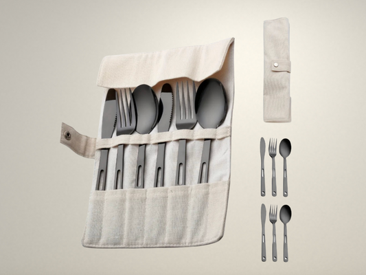 OllaLuxe 6-Piece Premium Travel Cutlery Set – Stainless Steel Utensils with Storage Pouch