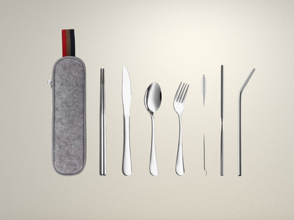 OllaLuxe 8-Piece Eco Travel Cutlery Set – Stainless Steel Utensils with Portable Case