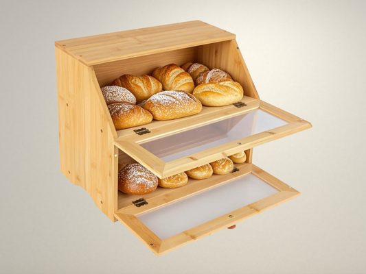 OllaLuxe Bamboo Double-Layer Bread Box – Multi-Purpose Bread & Pastry Storage