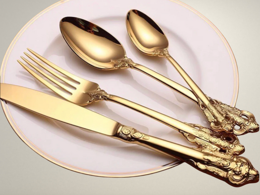 OllaLuxe Luxury Carving Gold Cutlery Set