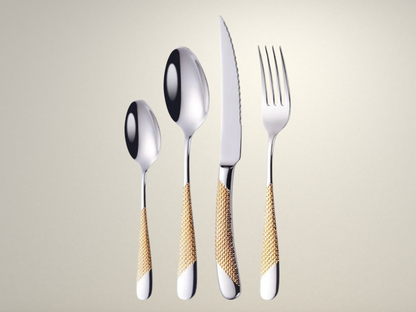 OllaLuxe Silver Gold Dotted Cutlery Set – Modern Luxury Dining Essentials