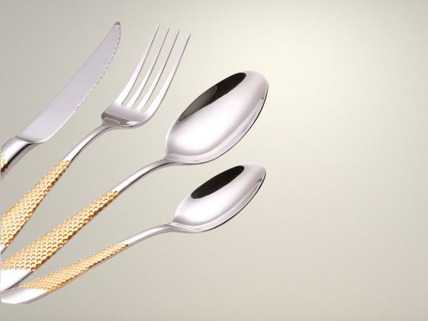 OllaLuxe Silver Gold Dotted Cutlery Set – Modern Luxury Dining Essentials