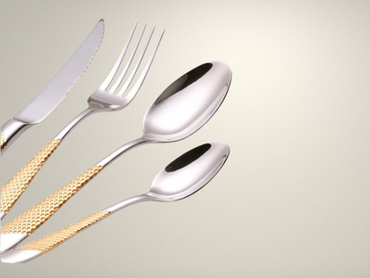 OllaLuxe Silver Gold Dotted Cutlery Set – Modern Luxury Dining Essentials