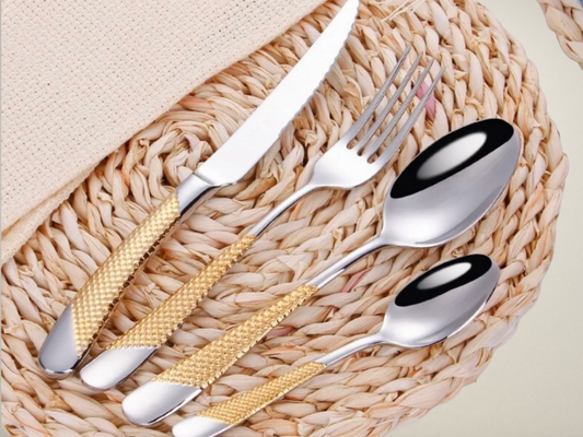 OllaLuxe Silver Gold Dotted Cutlery Set – Modern Luxury Dining Essentials