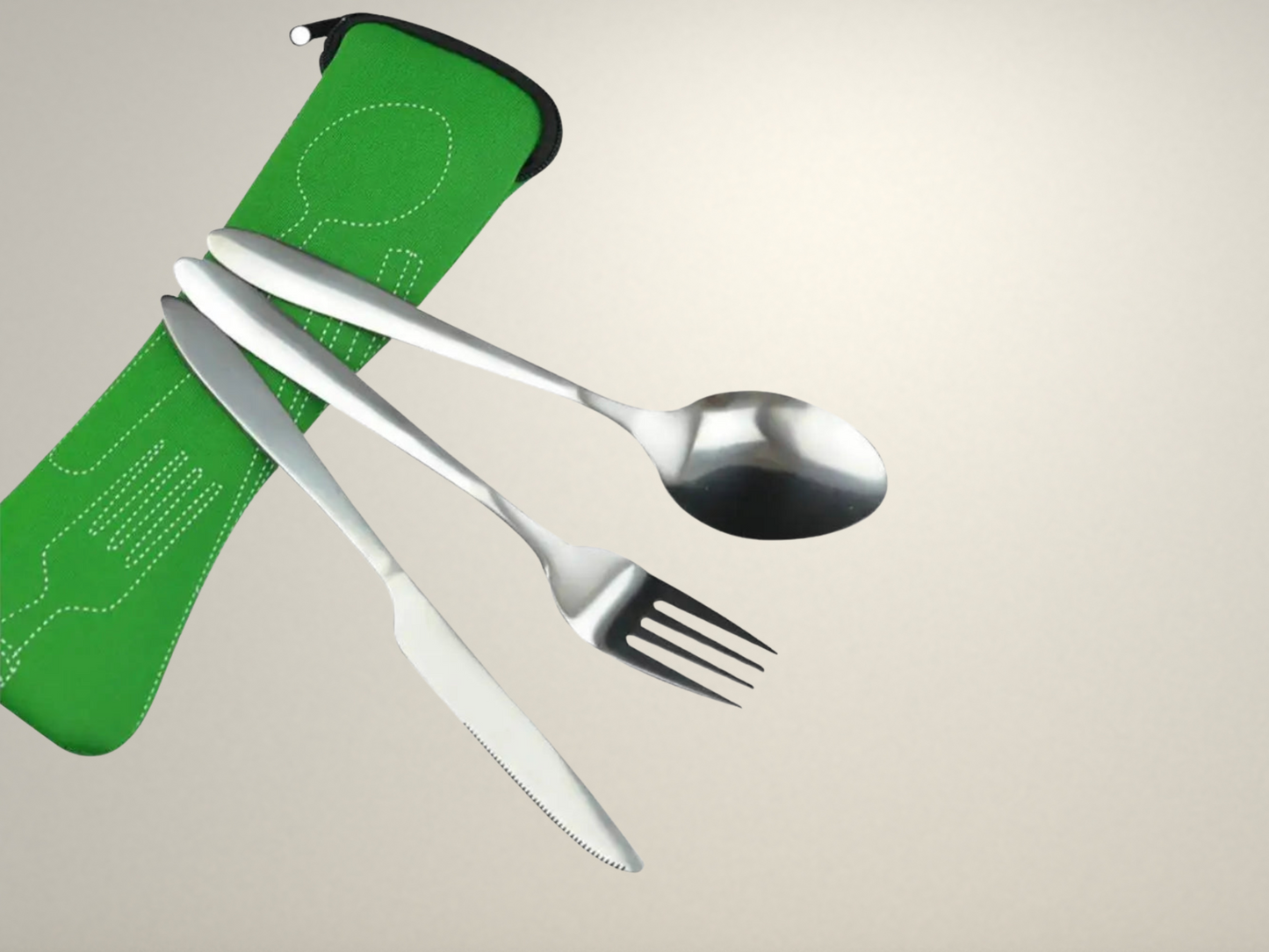 OllaLuxe 3-Piece Portable Stainless Steel Cutlery Set with Case – Knife, Fork & Spoon
