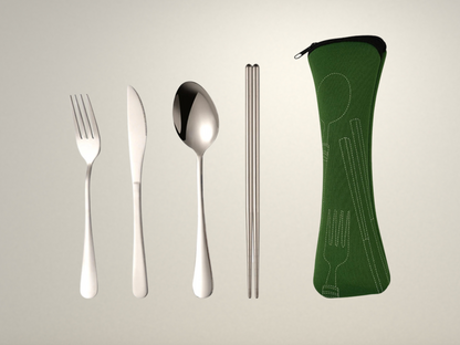 OllaLuxe 3-Piece Portable Stainless Steel Cutlery Set with Case – Knife, Fork & Spoon