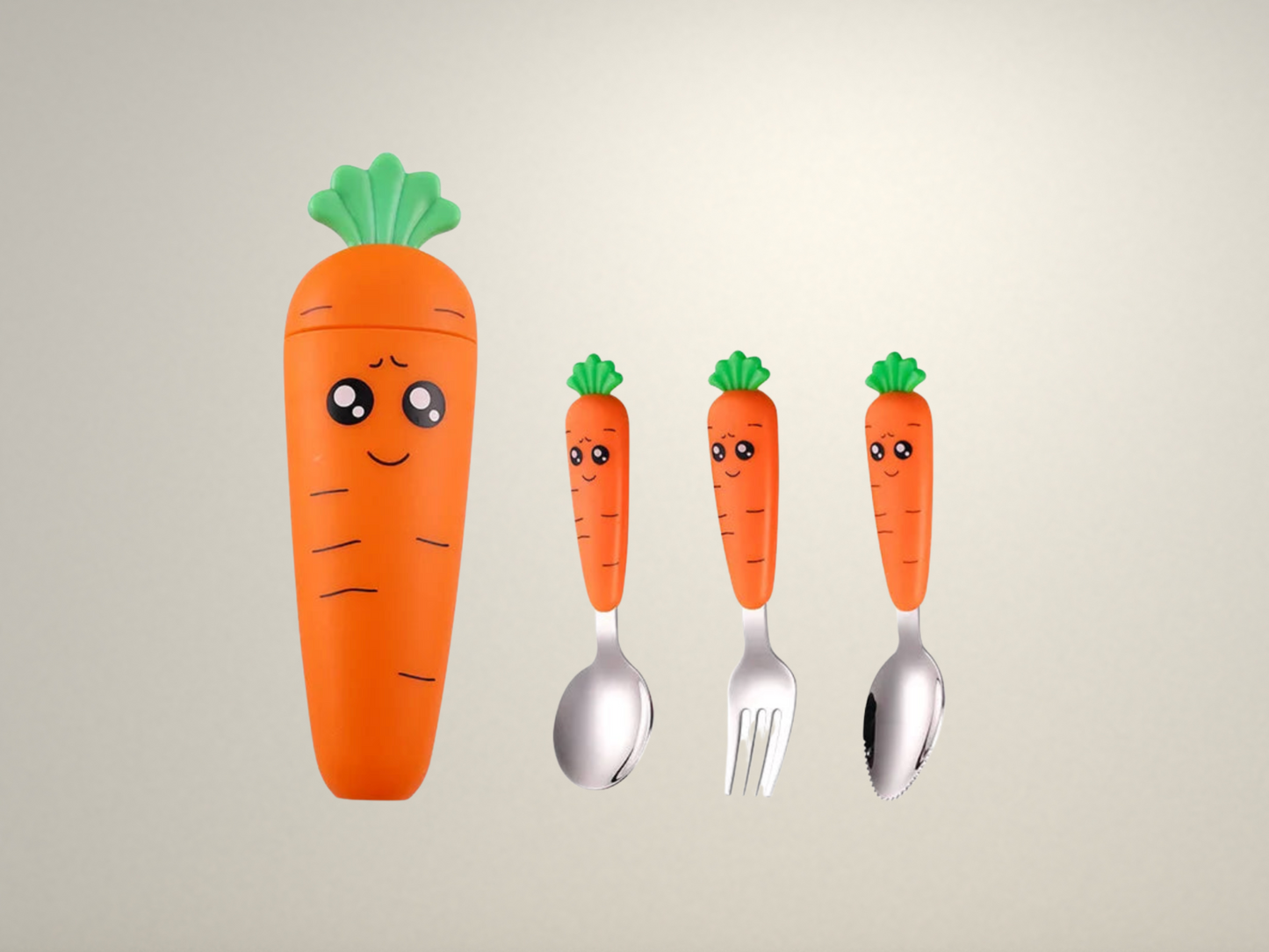 OllaLuxe Children’s Carrot Spoon & Fork Set – Stainless Steel Baby Feeding Cutlery