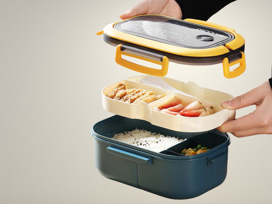 OllaLuxe Double-Layer Portable Lunch Box with Spoon & Fork – Microwave Safe