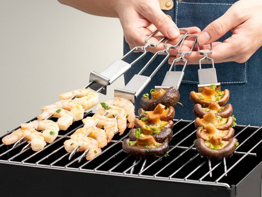 OllaLuxe Double-Needle Stainless Steel BBQ Skewers – Reusable Barbecue Forks