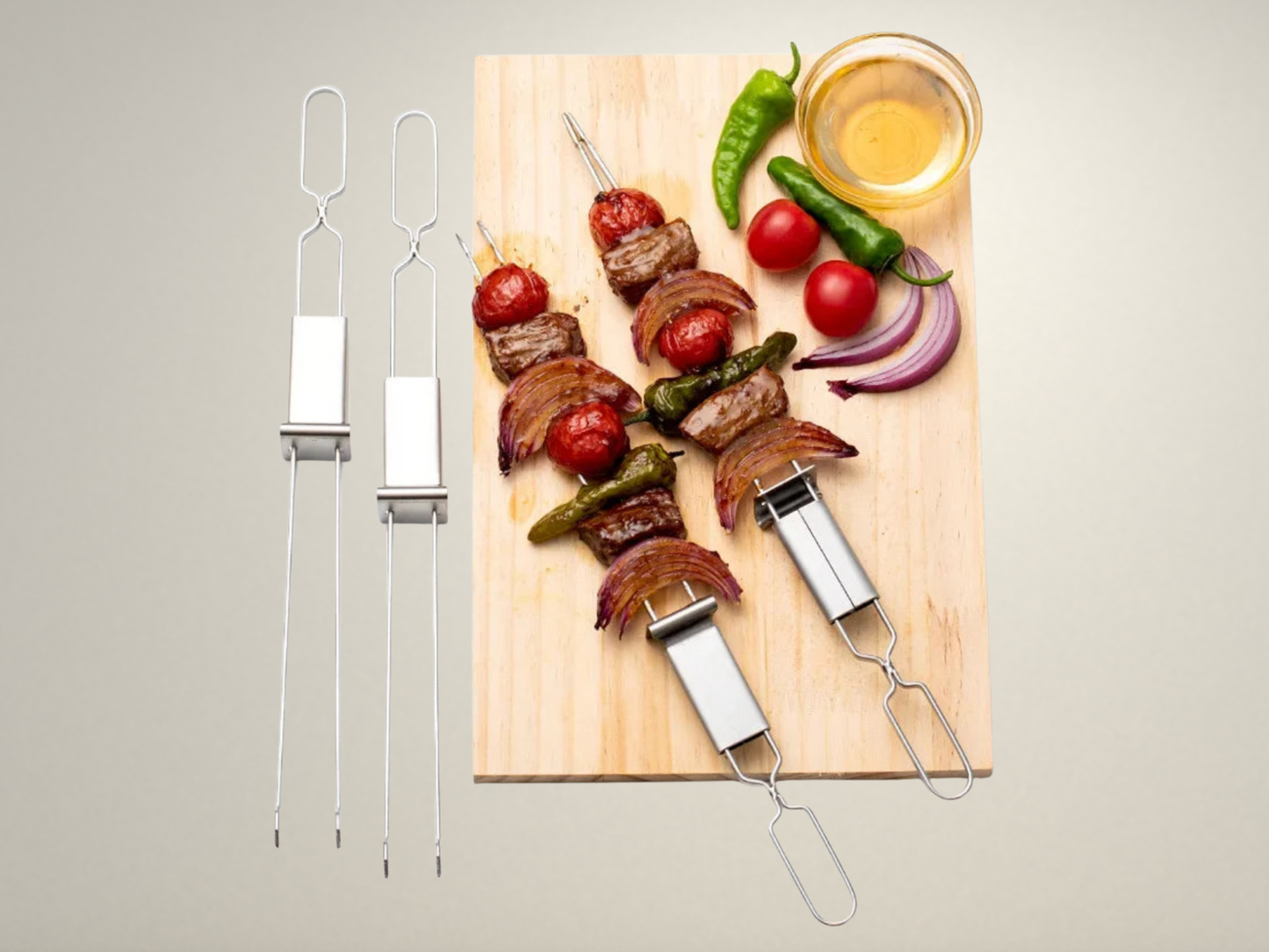 OllaLuxe Double-Needle Stainless Steel BBQ Skewers – Reusable Barbecue Forks