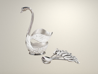 OllaLuxe European Swan Tableware Holder with 6 Coffee Spoons - Elegant Flatware Stand