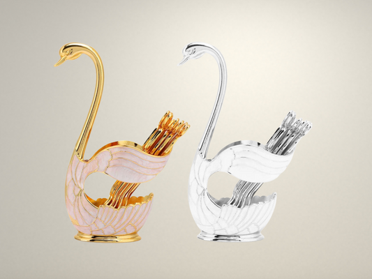 OllaLuxe European Swan Tableware Holder with 6 Coffee Spoons - Elegant Flatware Stand