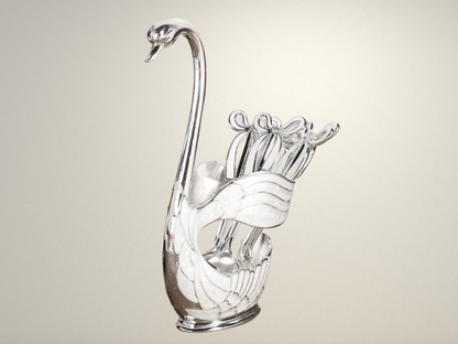 OllaLuxe European Swan Tableware Holder with 6 Coffee Spoons - Elegant Flatware Stand