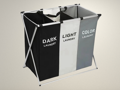 OllaLuxe Foldable 3-Compartment Laundry Basket – Large Capacity Clothes & Toys Organizer