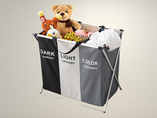 OllaLuxe Foldable 3-Compartment Laundry Basket – Large Capacity Clothes & Toys Organizer