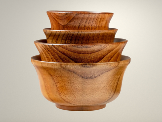OllaLuxe Japanese-Style Wooden Rice & Soup Bowls – Natural Anti-Scalding Tableware