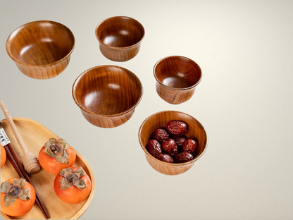 OllaLuxe Japanese-Style Wooden Rice & Soup Bowls – Natural Anti-Scalding Tableware