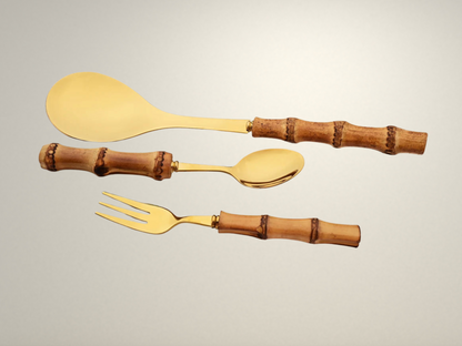 OllaLuxe Natural Bamboo Handle Cutlery Set – 4/20Pcs Stainless Steel Dinnerware