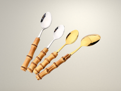 OllaLuxe Natural Bamboo Handle Cutlery Set – 4/20Pcs Stainless Steel Dinnerware
