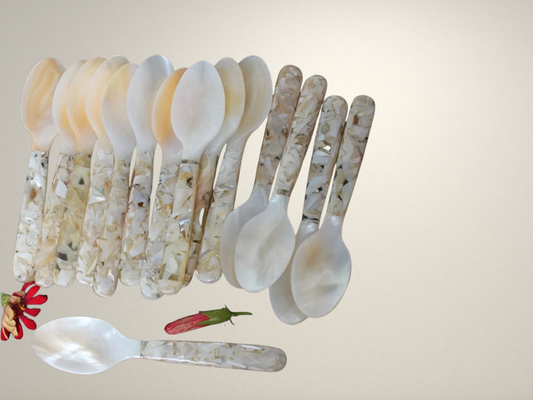 OllaLuxe Natural Shell Dessert & Coffee Spoon – Mother of Pearl Vintage Cutlery