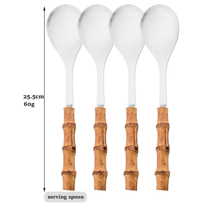 OllaLuxe Natural Bamboo Handle Cutlery Set – 4/20Pcs Stainless Steel Dinnerware