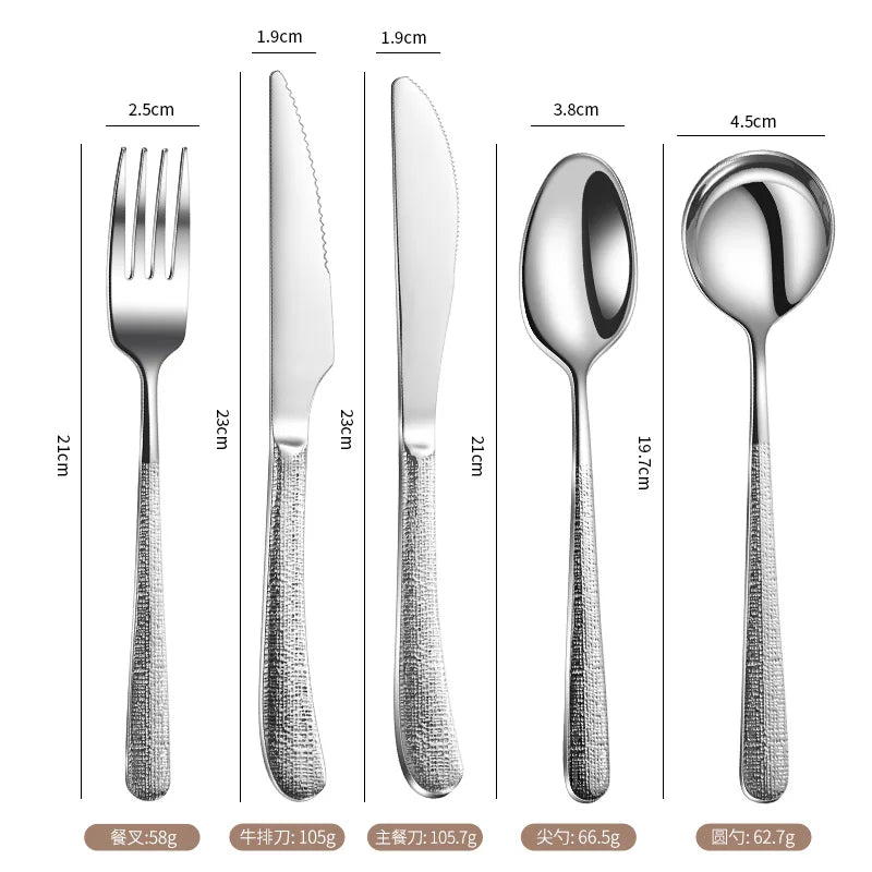 OllaLuxe 5-Piece German Style Gold-Plated Cutlery Set – Hammer Pattern Stainless Steel Flatware