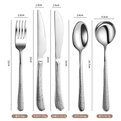 OllaLuxe 5-Piece German Style Gold-Plated Cutlery Set – Hammer Pattern Stainless Steel Flatware