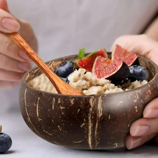 OllaLuxe Natural Coconut Bowls – Eco-Friendly Wooden Serving Bowls for Salads, Smoothies & Oatmeal