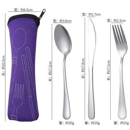 OllaLuxe 3-Piece Portable Stainless Steel Cutlery Set with Case – Knife, Fork & Spoon
