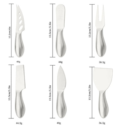OllaLuxe 6-Piece Stainless Steel Cheese & Butter Cutlery Set – Knives, Grater & Slicers